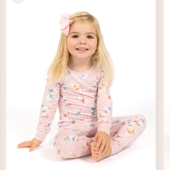 Tiny Jams Pink Snowman Bamboo Long Sleeve 2 Piece Pajama Set NWT - Picture 2 of 10